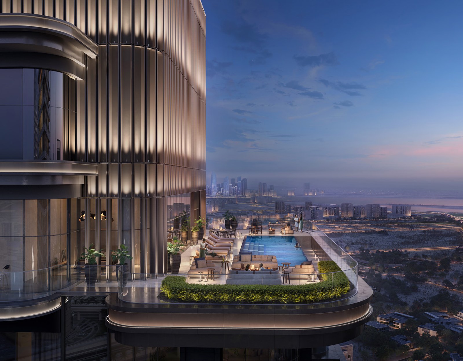 Address Residences Zabeel — penthouse pool terrace at dusk
