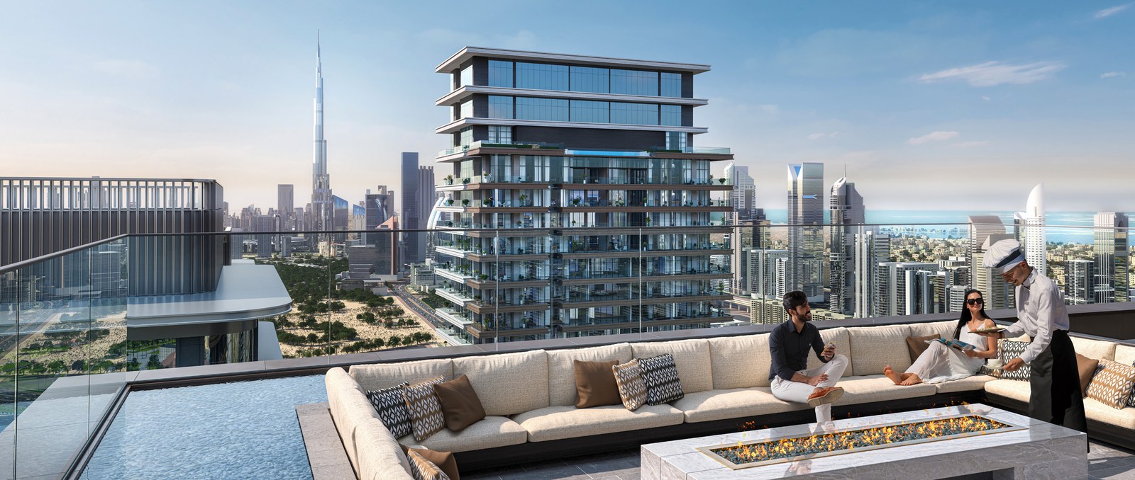 Address Residences Zabeel — rooftop terrace lounge with skyline