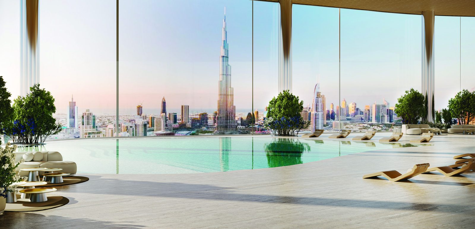 Bugatti Residences — Infinity pool · Downtown view