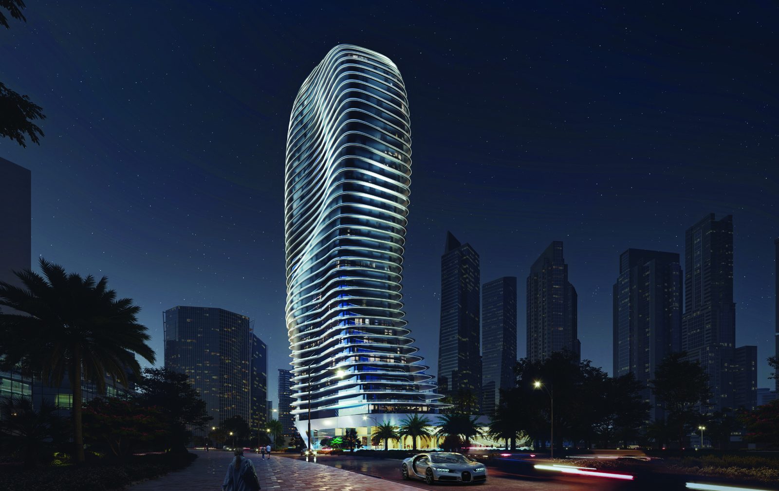 Bugatti Residences — The tower at night