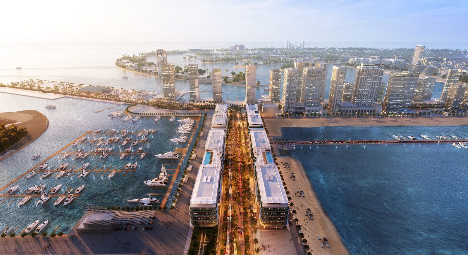 Dubai Harbour Residences — aerial over the marina
