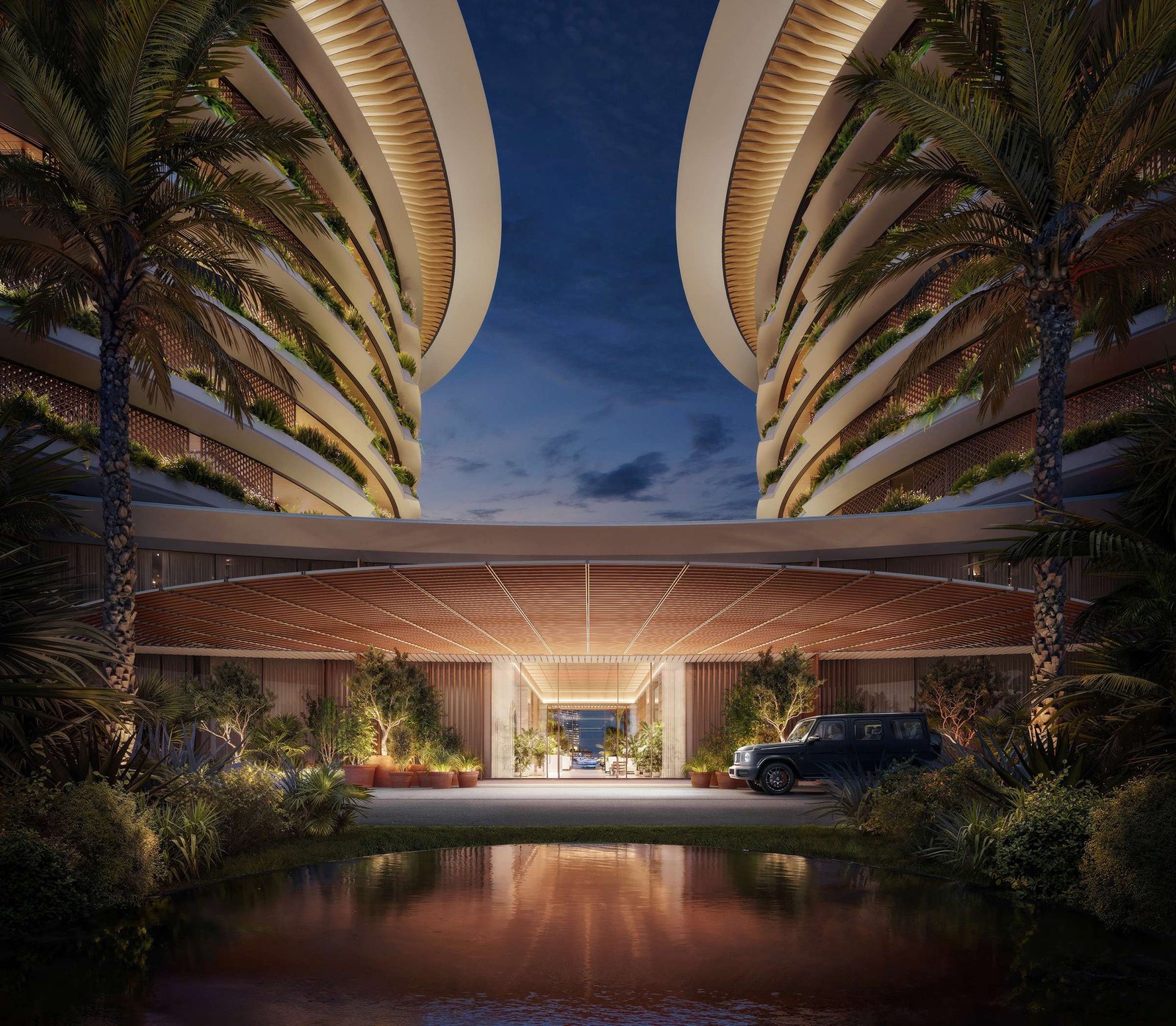 The Dubai Beach EDITION Residences — arrival at dusk