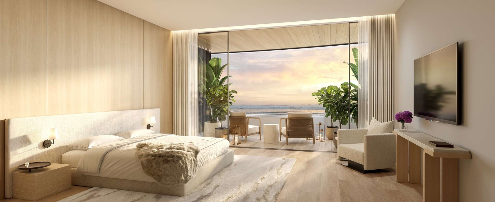 The Dubai Beach EDITION Residences — bedroom with sea view