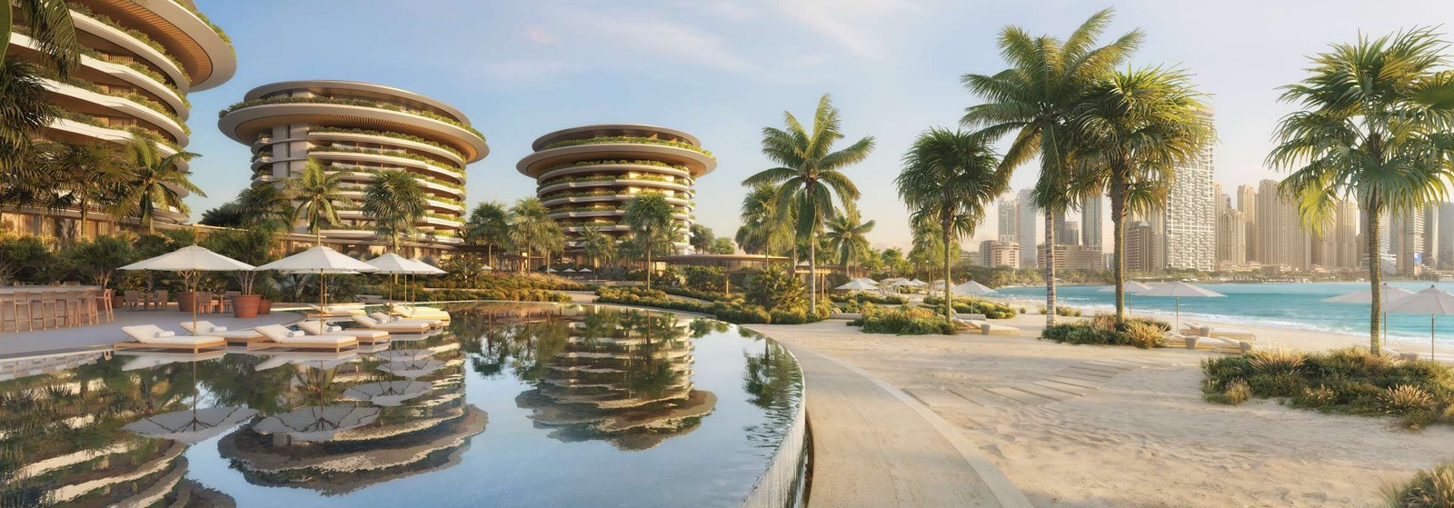 The Dubai Beach EDITION Residences — palm-lined beach frontage