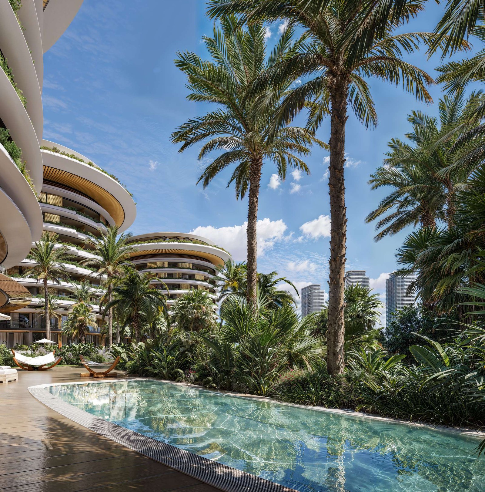 The Dubai Beach EDITION Residences — residences pool and gardens
