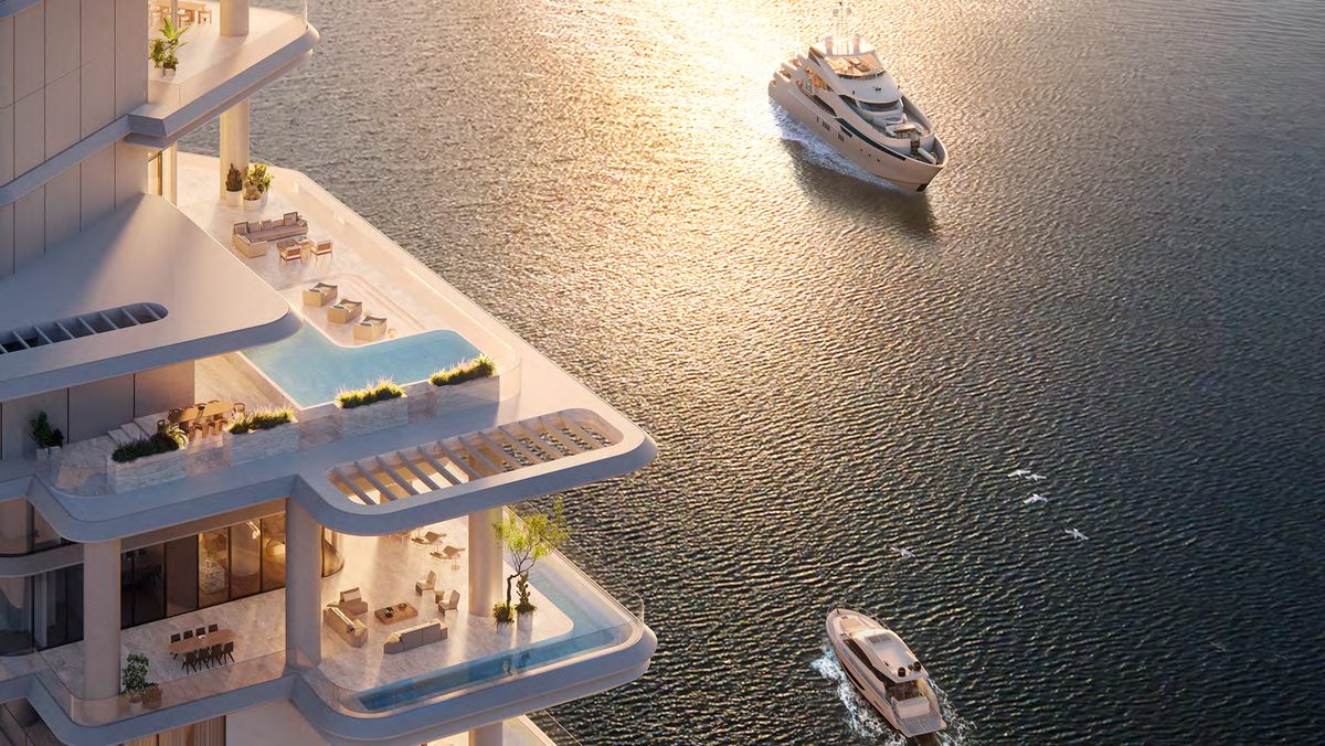 VELA, Dorchester Collection — aerial over the Marina and Downtown